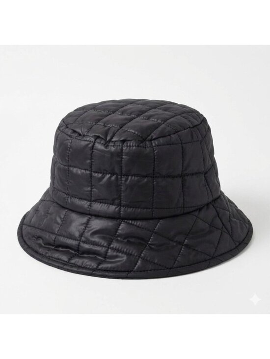 VERO MODA Accessories - Vero Moda Puffer Quilted Bucket Hat M/ L Black Packable Edgy Eco Friendly Grunge